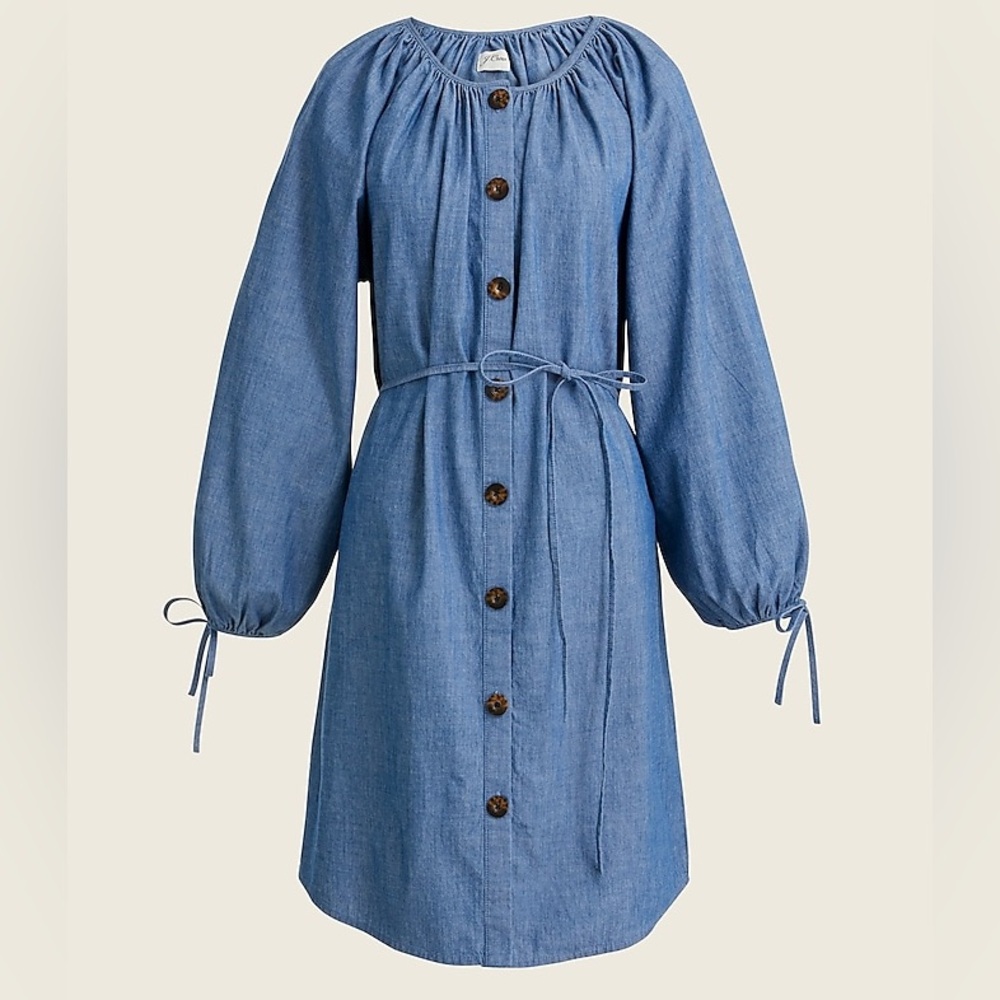 Chic Chambray Button-Up Dress with Tie Waist
